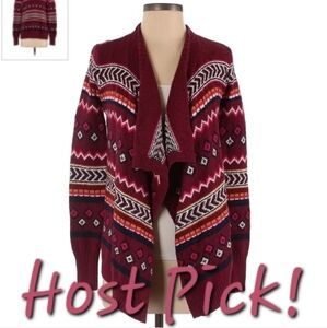 Hollister Maroon Aztec Print Open Front Knit Cardigan Sweater Women's XS EUC
